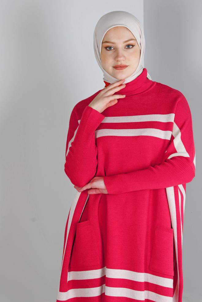 Femelle CORAIL PONCHO EN MAILLE À RAYURES 43207