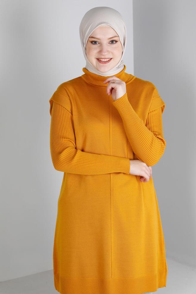 Femelle JAUNE TUNIQUE EN MAILLE COL ROULÉ 43110