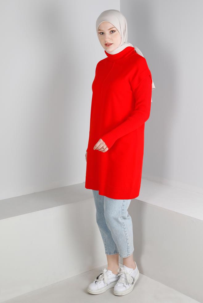 Femelle ROUGE TUNIQUE EN MAILLE COL ROULÉ 43110
