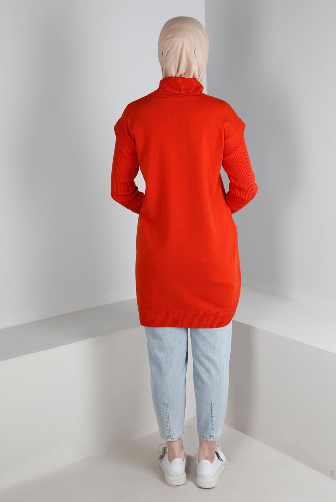 Femelle ROUGE TUNIQUE EN MAILLE COL ROULÉ 43110