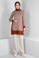 Femelle CAFÉ TUNIQUE EN MAILLE À MOTIFS 43174