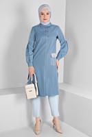 Femelle BLEU TUNIQUE BOUTONNÉE À CARREAUX 43261