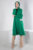 Female green PLAID DETAIL BUTTONED TUNIC 43261