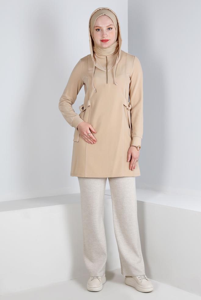 Femelle BLANC TUNIQUE ZIPPÉE À CAPUCHE 43267