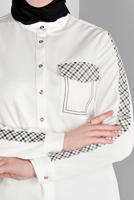 Femelle BLANC TUNIQUE DÉTAIL MOTIF À CARREAUX AVEC TAILLE FUMÉE 43273