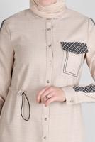 Femelle BEIGE TUNIQUE DÉTAIL MOTIF À CARREAUX AVEC TAILLE FUMÉE 43273