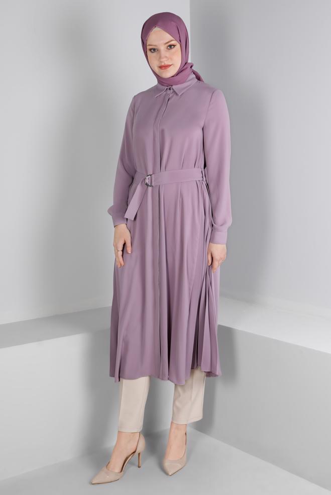 Femelle POURPRE TUNIQUE AVEC CEINTURE ET DÉTAILS PLIS 43287