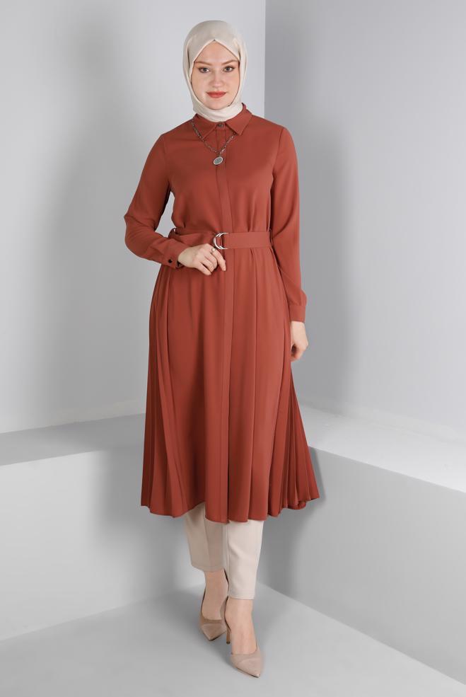 Femelle ORANGE TUNIQUE AVEC CEINTURE ET DÉTAILS PLIS 43287