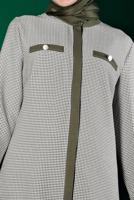 Female khaki INVISIBLE BUTTONED HOUNDSTOOTH TEXTURED TUNIC 43291