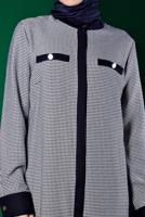 Female Navy blue INVISIBLE BUTTONED HOUNDSTOOTH TEXTURED TUNIC 43291