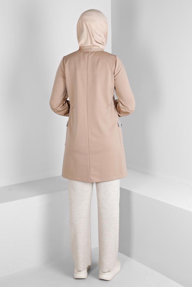 Femelle BEIGE TUNIQUE DÉTAIL SMOCKAGE AVEC POCHE 43414