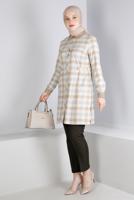 Femelle BEIGE TUNIQUE À CARREAUX TAILLE SMOCKING 43421