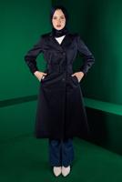 Female Navy blue BELTED BUTTONED TRENCH COAT 10667 