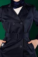 Female Navy blue BELTED BUTTONED TRENCH COAT 10667 