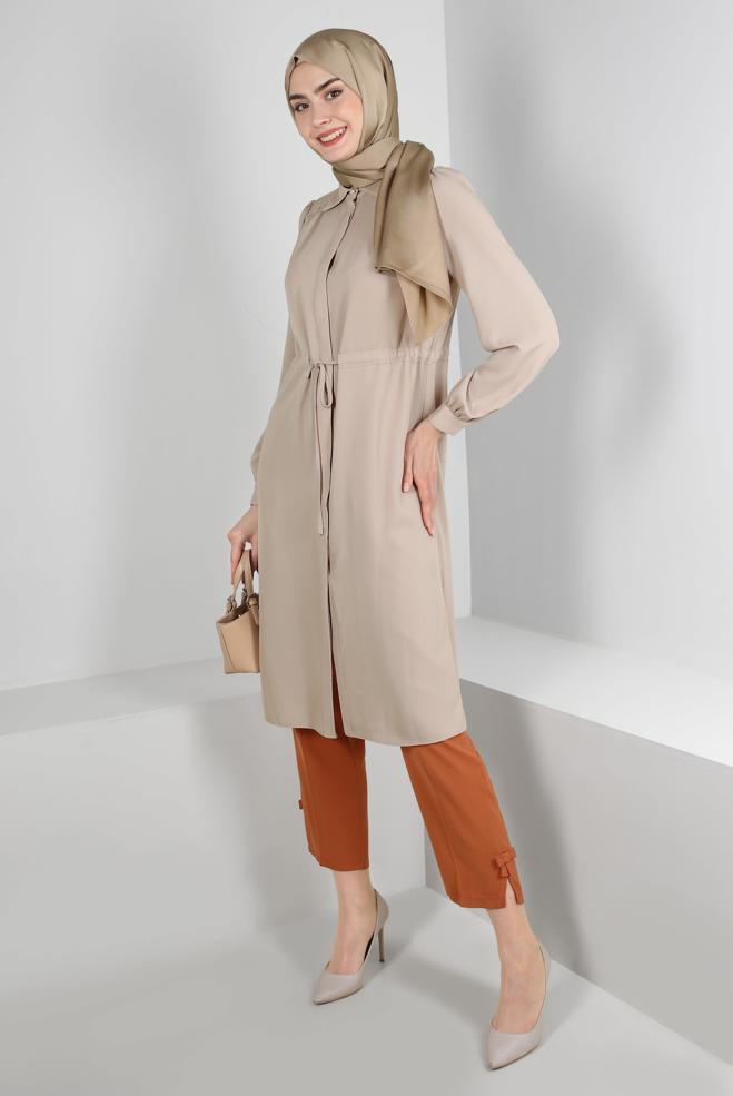 SHIRT COLLAR LONG TUNIC WITH SMOCKING WAIST 43794 | ALVİNA
