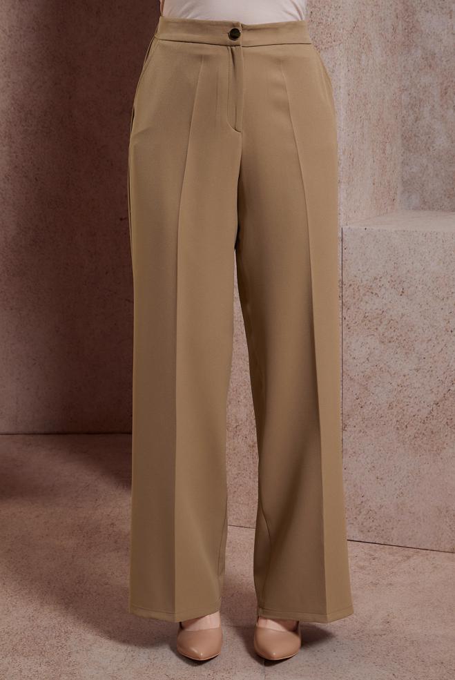 パンツ KAOS Women Straight Pants QP5CO004 1008 Beige Women's Loose Wide Leg Pants Ladies Drawstring Cotton