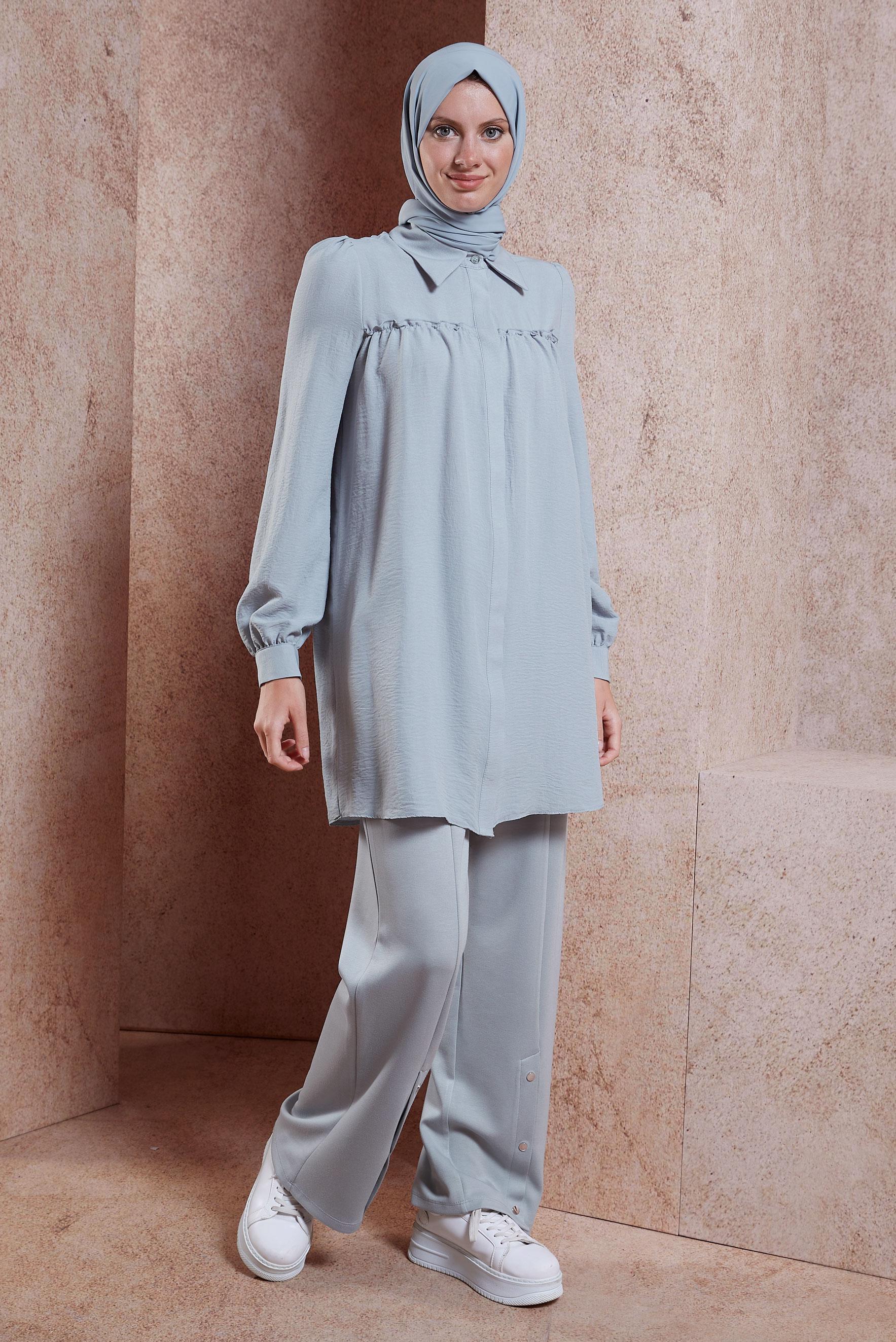 Hijab-Kleidung GRAU TUNIKA MIT HEMDKRAGEN 44489