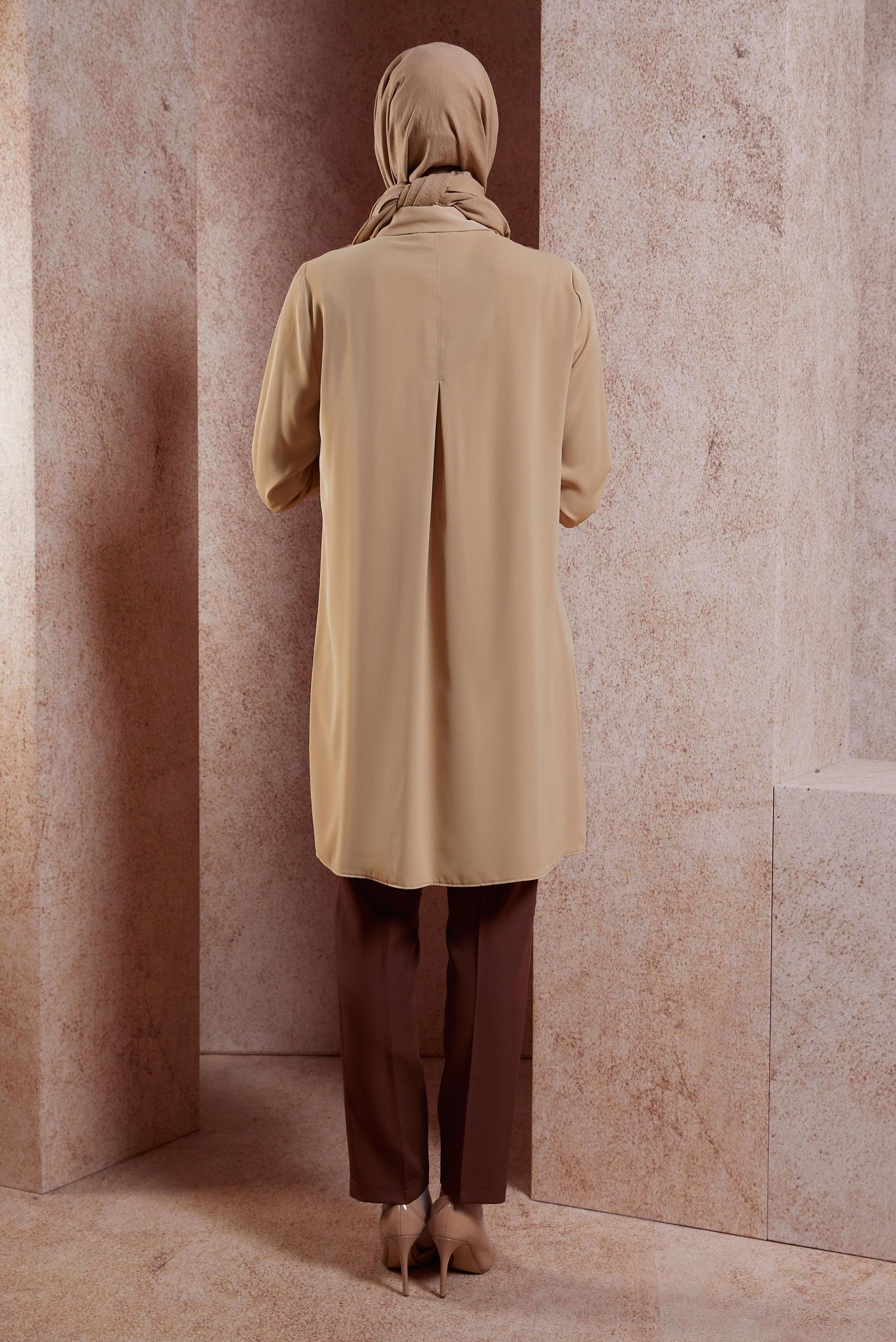 Hijab clothing BEIGE MODEST TUNIC WITH GEM 44667
