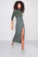 Female Green Deep Slit Long Skirt