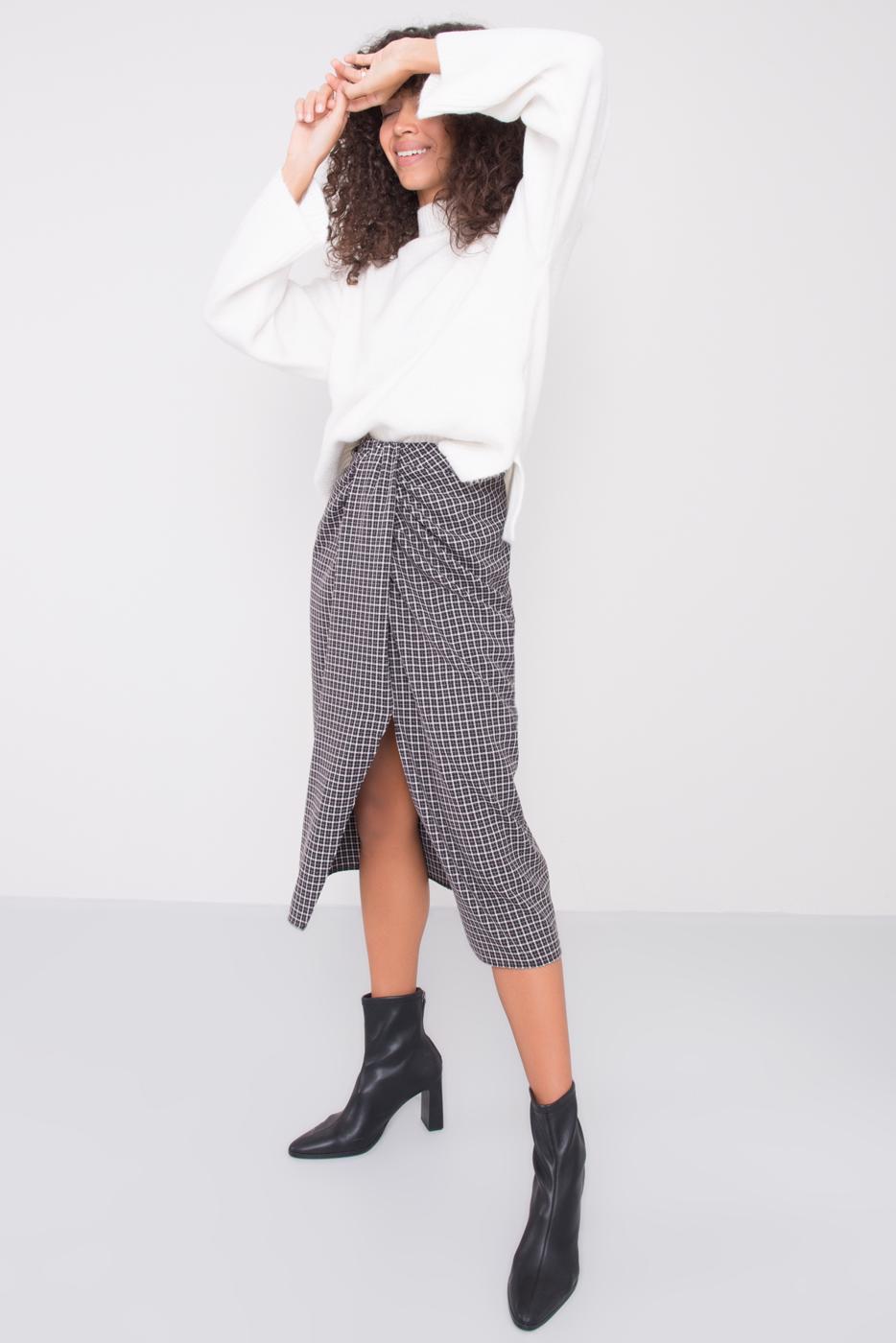 Female Grey Front Pleated Midi Skirt