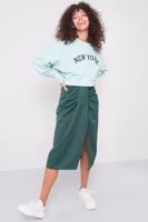 Female Green Front Pleated Midi Skirt