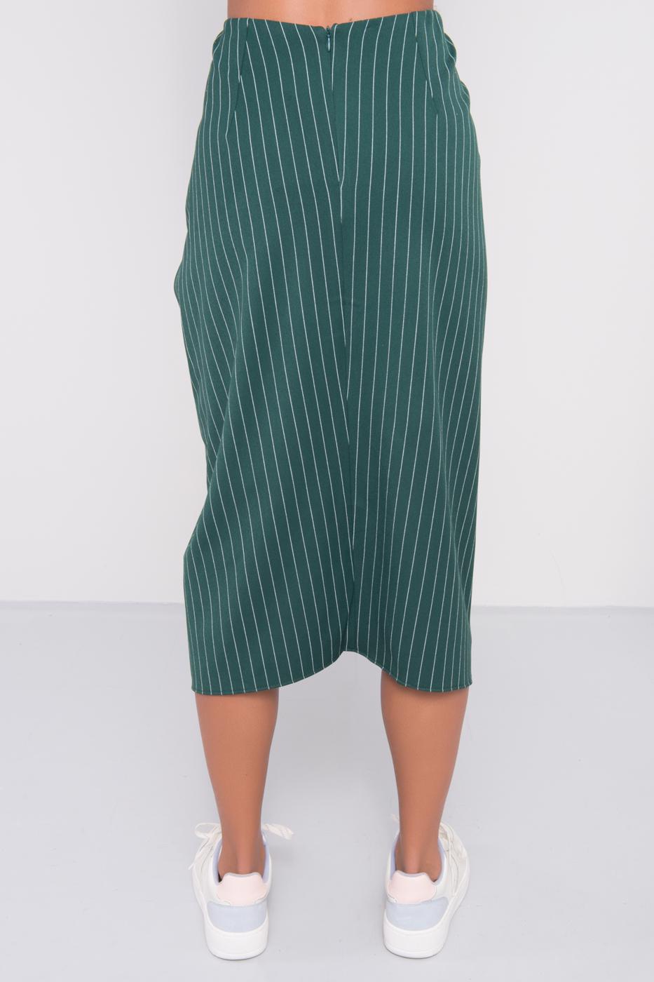 Female Green Front Pleated Midi Skirt