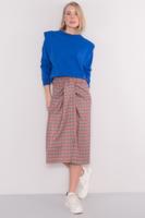 Female Beige Front Pleated Midi Skirt