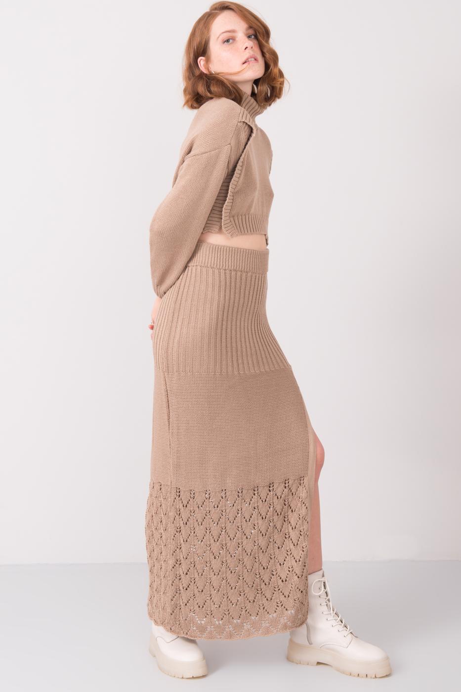 Female Mink Midi Slit Long Knit Skirt