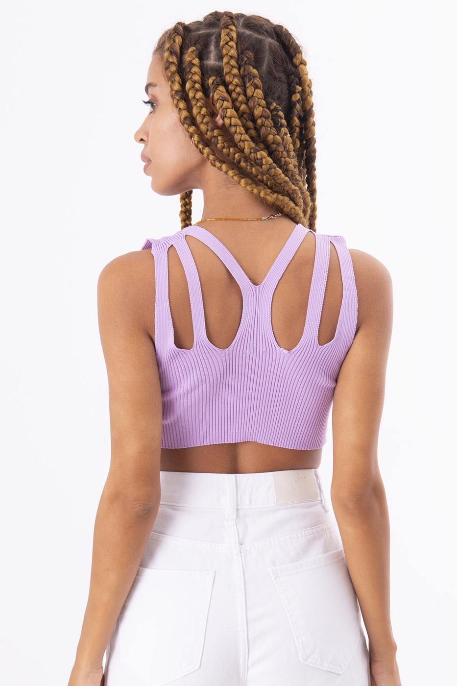 Female Lila Cut Out Knitted Crop Top