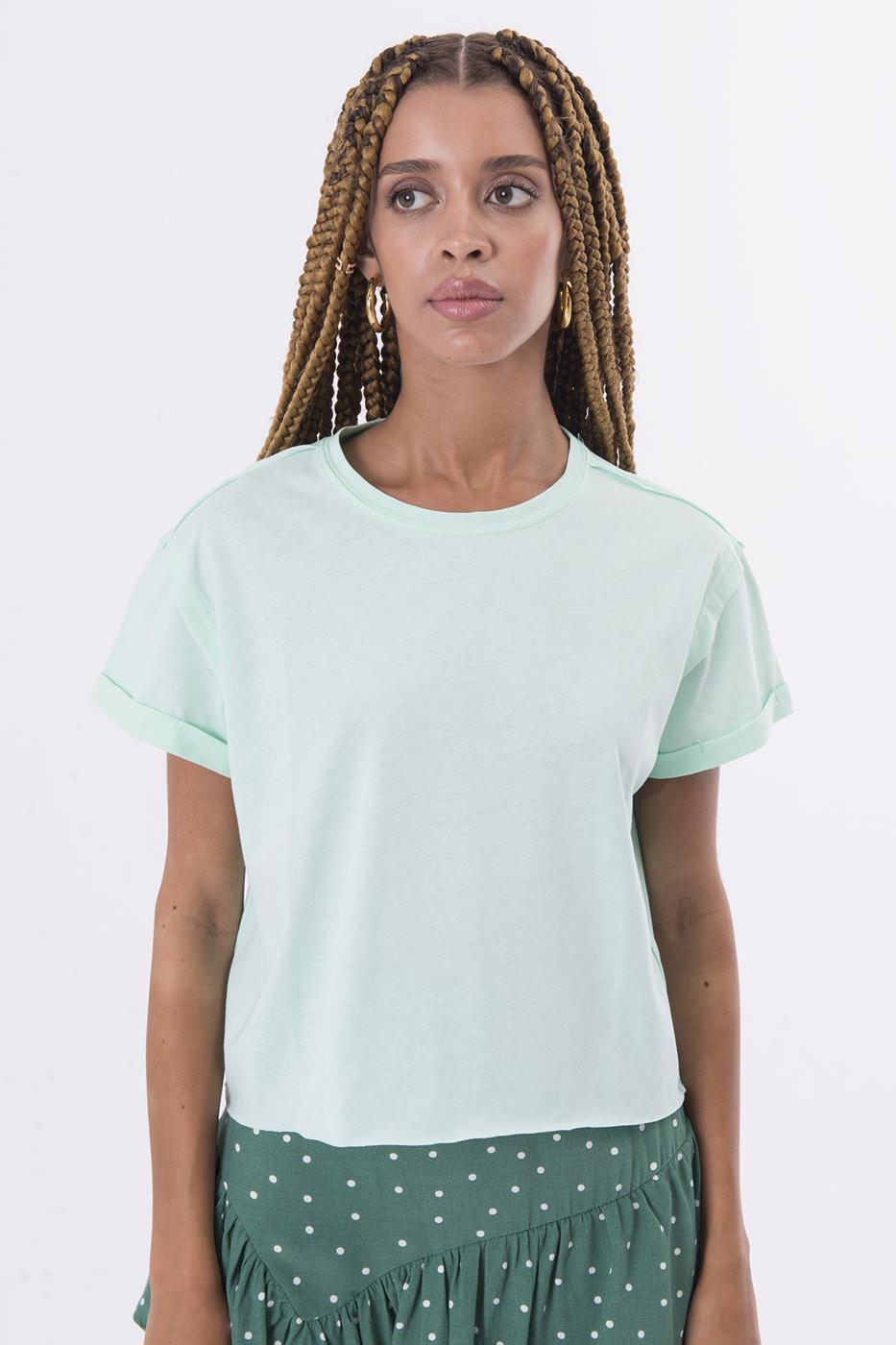 Bayan Yeşil Bisiklet Yaka Kısa Kol Basıc Tshirt