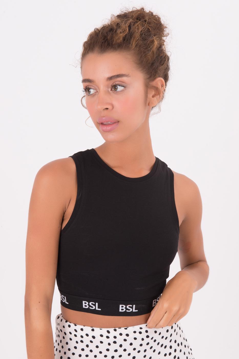 Bayan Siyah Kolsuz Crop Body