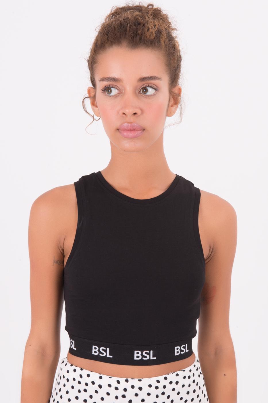 Bayan Siyah Kolsuz Crop Body