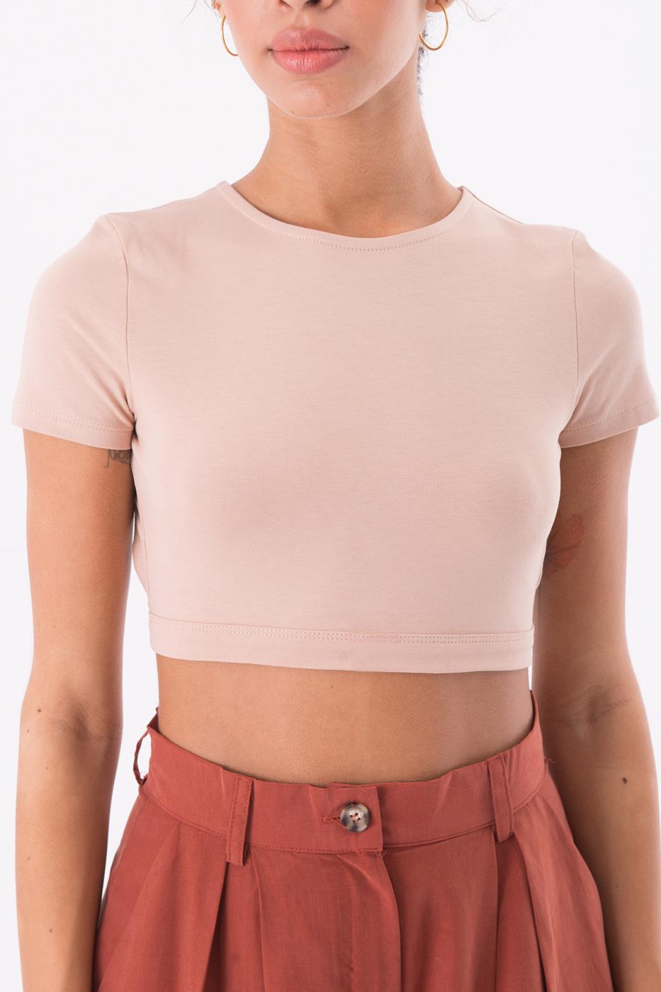 Bayan Bej Sırt Pencere Detaylı Crop Body