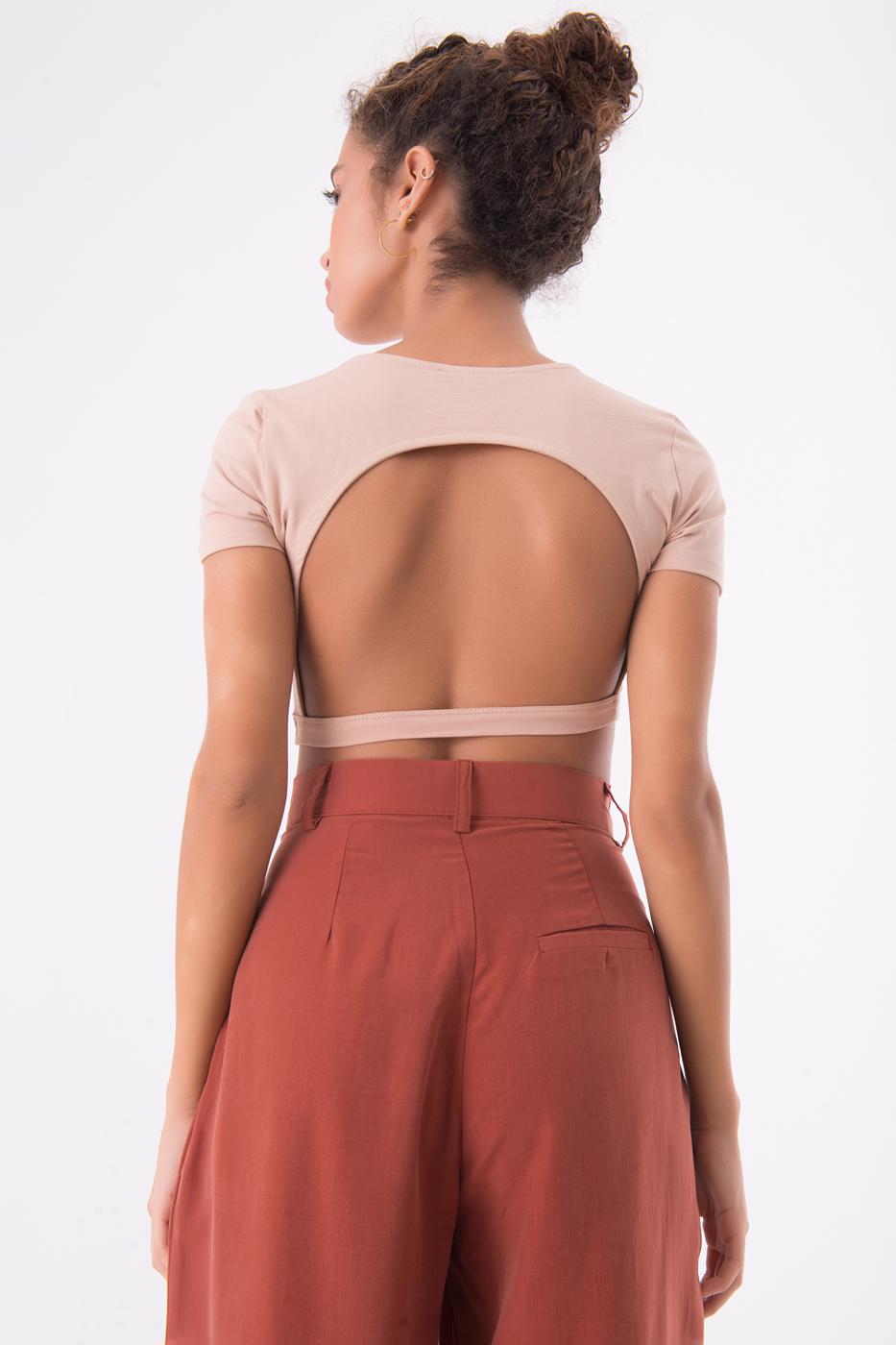 Bayan Bej Sırt Pencere Detaylı Crop Body