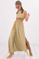 Female Green Shirring Maxi Skirt with Slit