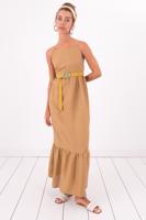 Female Tabacco Brown Open Back Strapped Maxi Dress