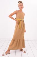 Female Tabacco Brown Open Back Strapped Maxi Dress
