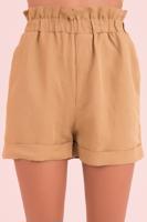 Female Tabacco Brown Elastic Waist Band Flared Detailed Short
