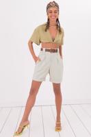 Female Mint Leather Belt Short Short