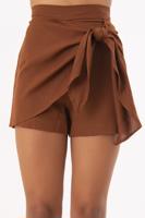 Female Brown Wrap Linen Short