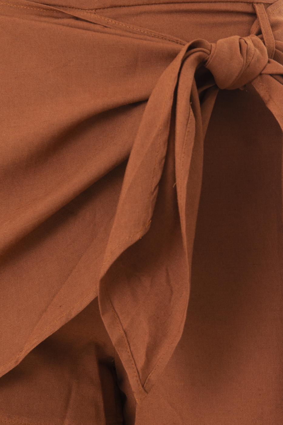 Female Brown Wrap Linen Short