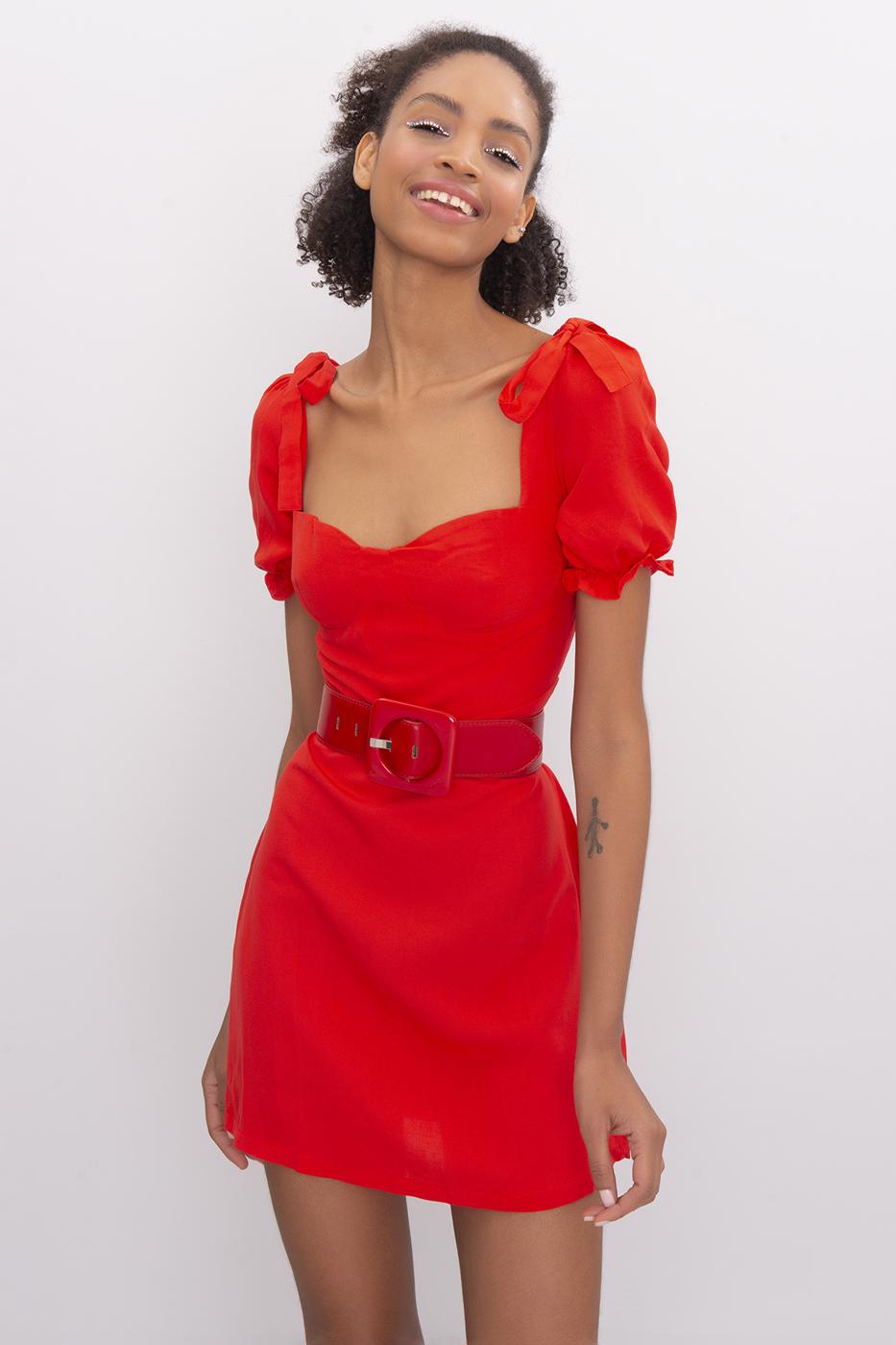 Female Red Linen Mini Dress