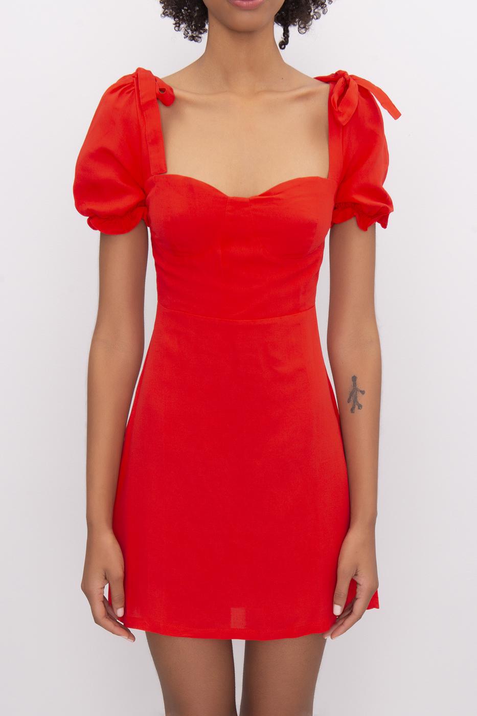 Female Red Linen Mini Dress