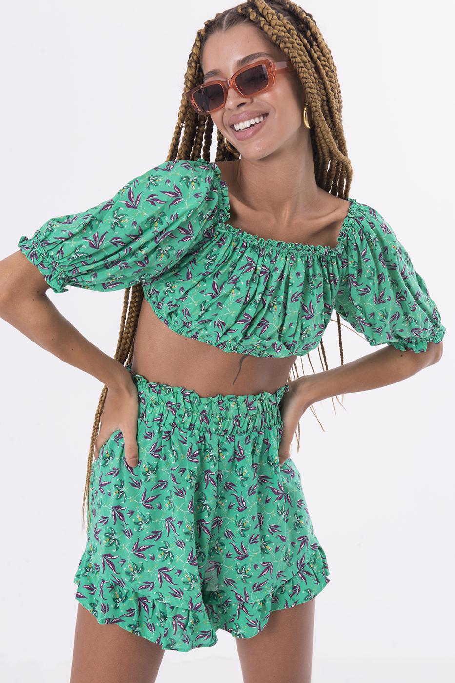Female Green Printed Short Short