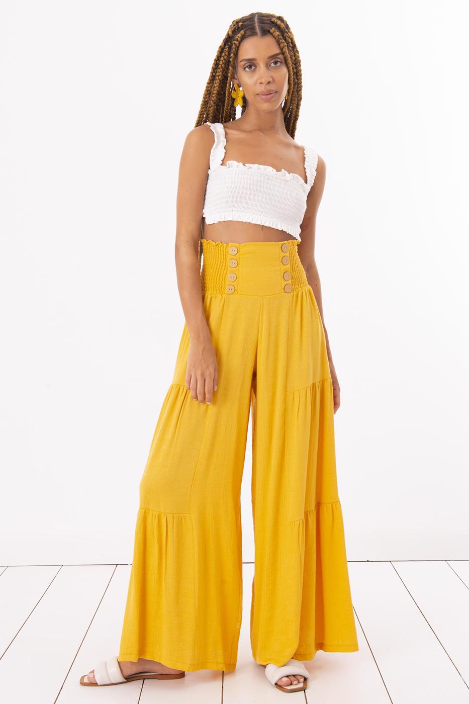 Female Mixed Wide Leg Pants with Button