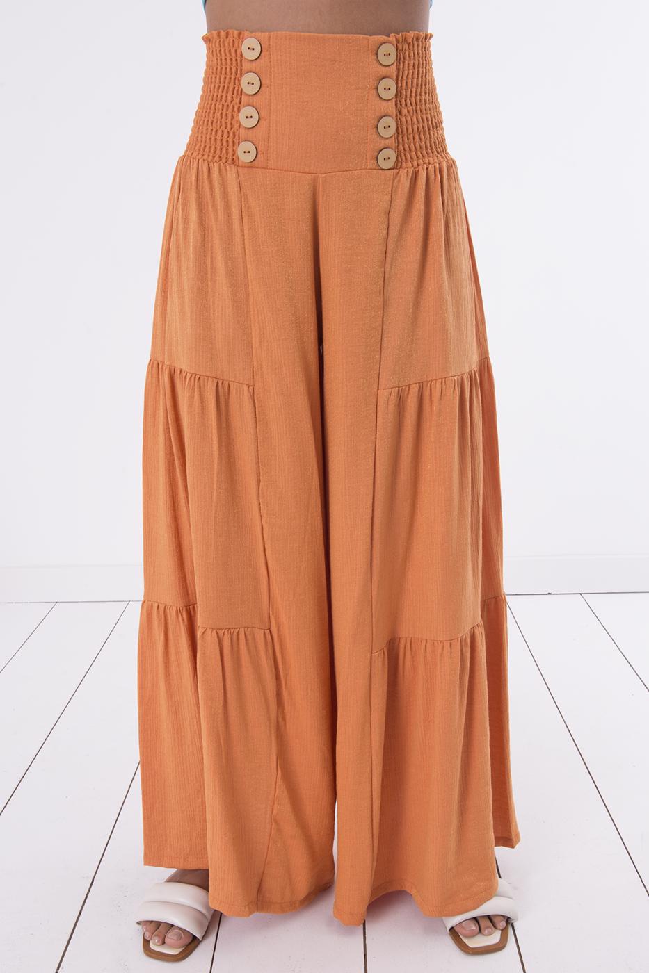 Female Tile Wide Leg Pants with Button