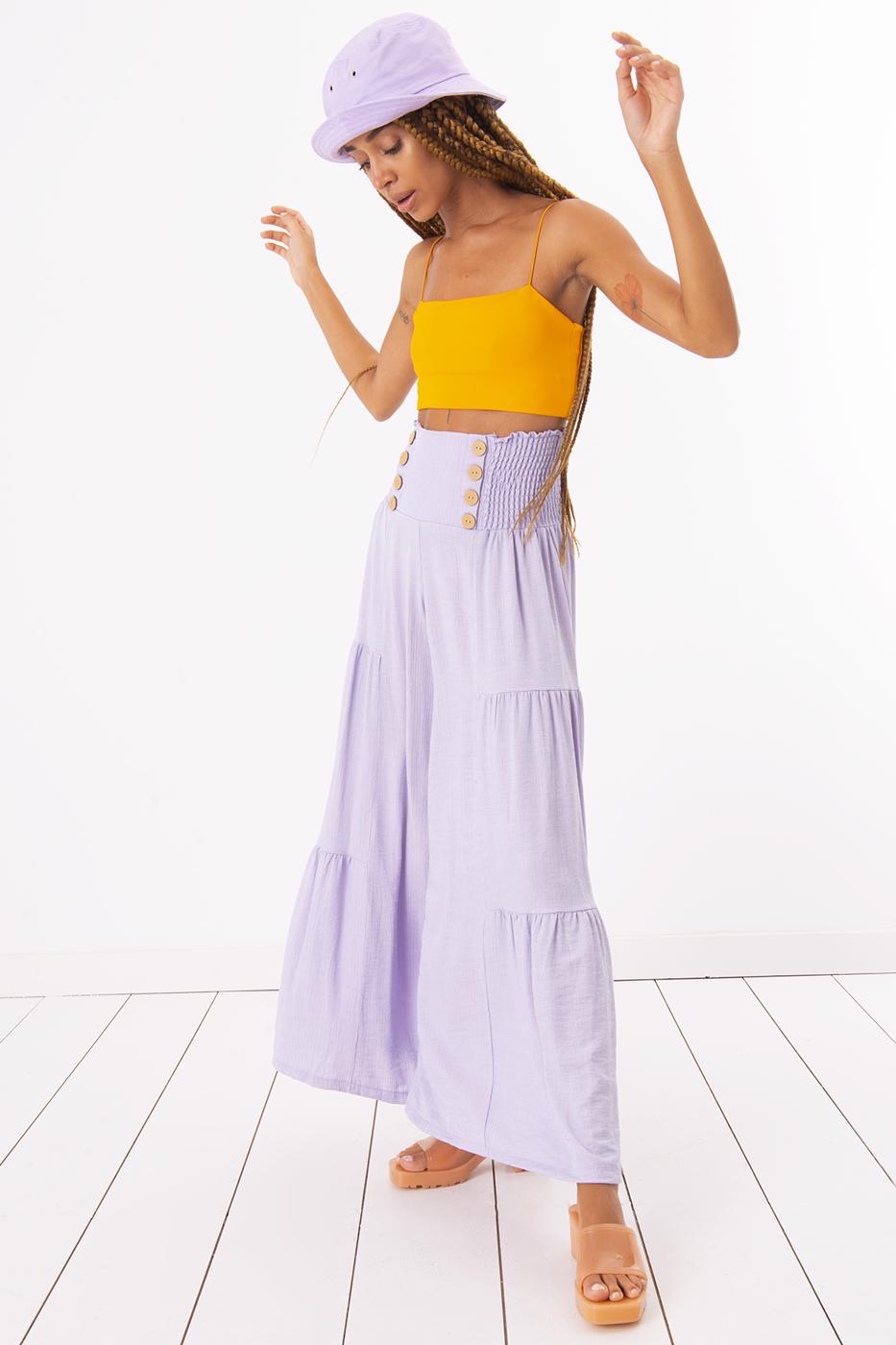 Female Lila Wide Leg Pants with Button