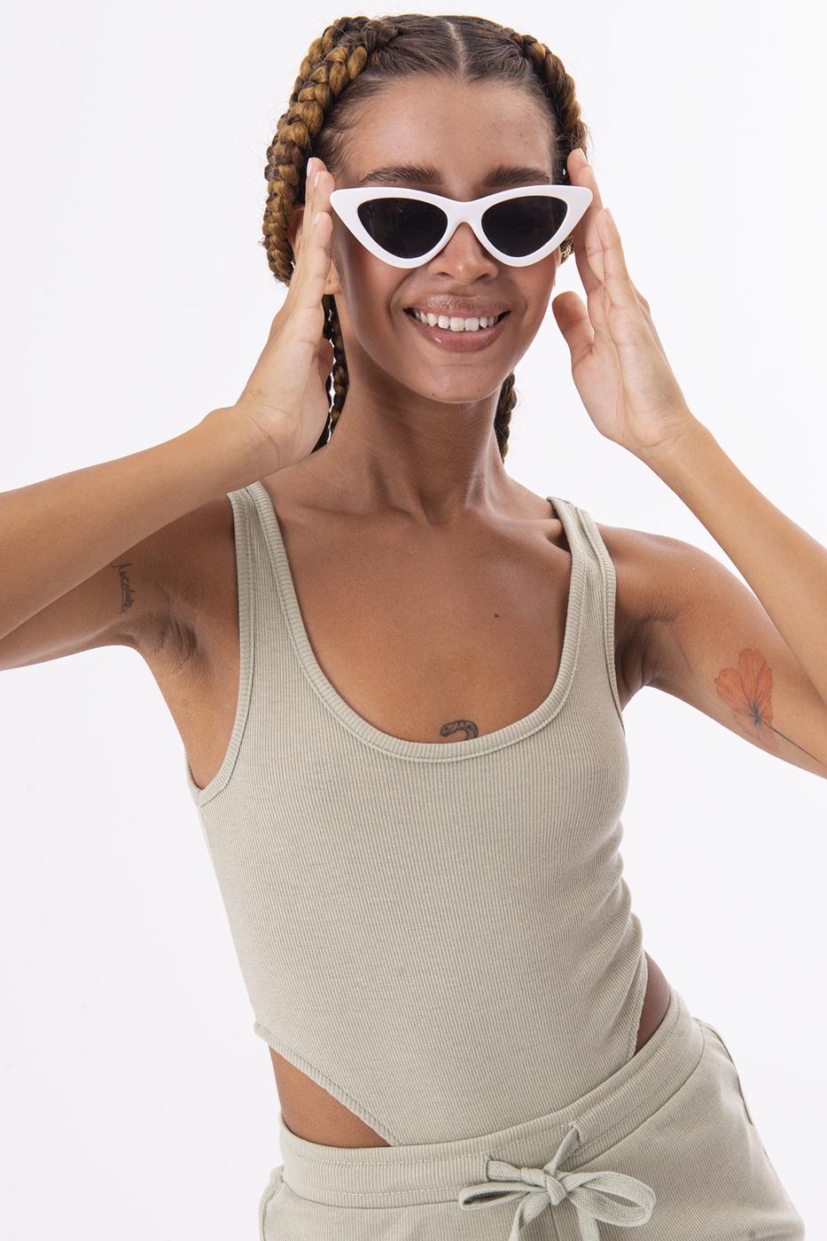 Bayan Yeşil Kolsuz Bodysuit