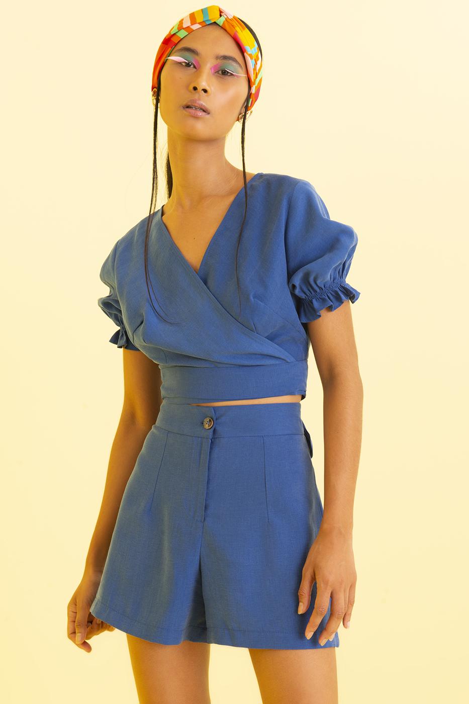 Female Blue High Waist Short