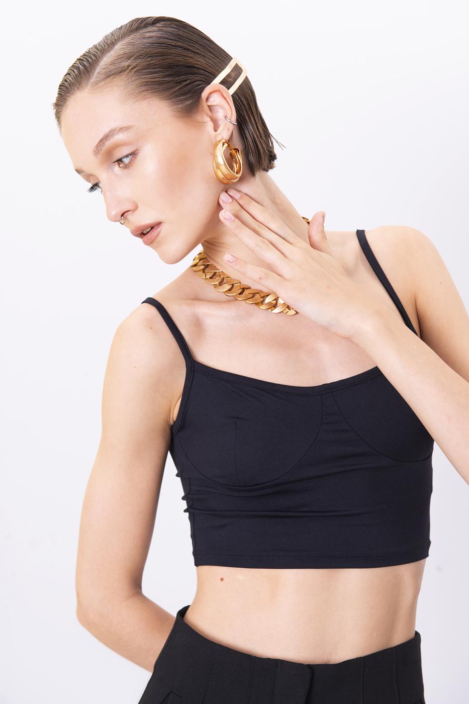 Bayan Siyah Askılı Crop Body